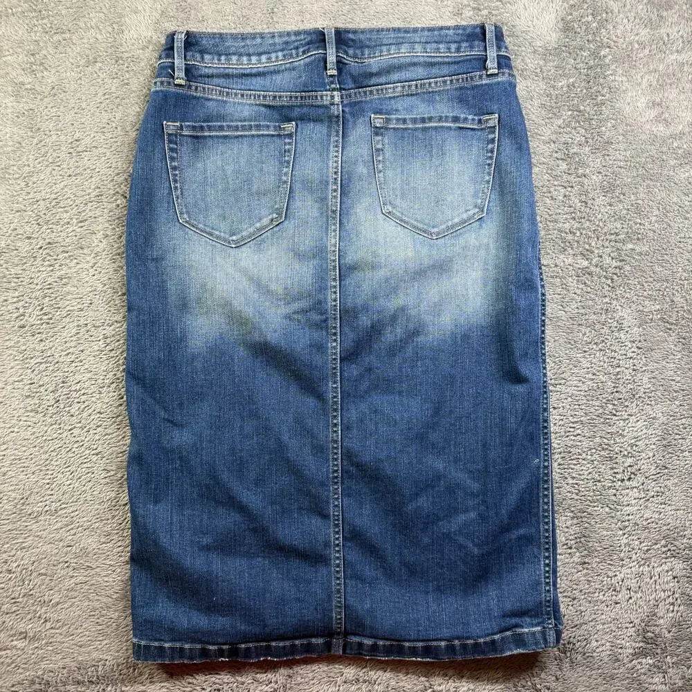 Hinge Denim Pencil Skirt Midi Womens 10 Blue Stone Wash Stretch Cotton - Picture 2 of 8
